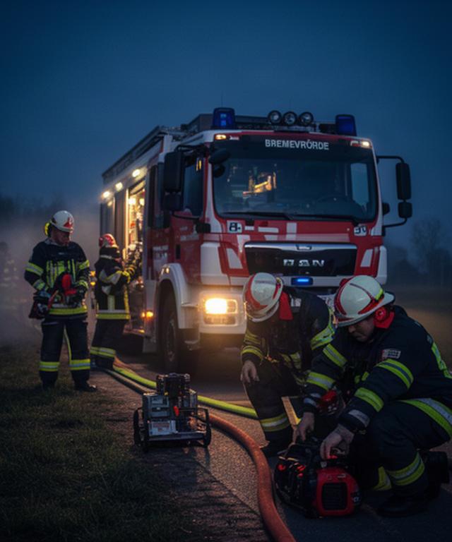 Freiwillige Feuerwehr Bremervörde mit Löschfahrzeug bei einem Übungseinsatz am Abend
